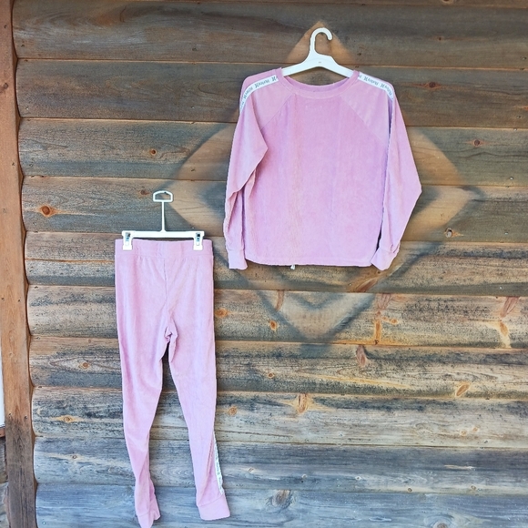 Hurley Pink Plush Velvet Ribbed Long Sleeve Casual  Loungewear Set Womens Sz S - Picture 6 of 8